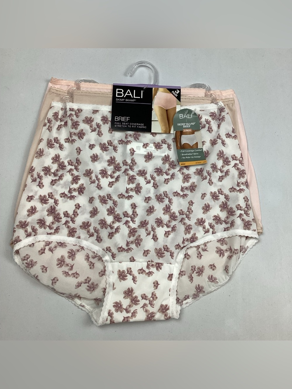 Bali Skim Skamp Brief Underwear 3 Pack Size L/7 DFA633 NEW! Retail $33